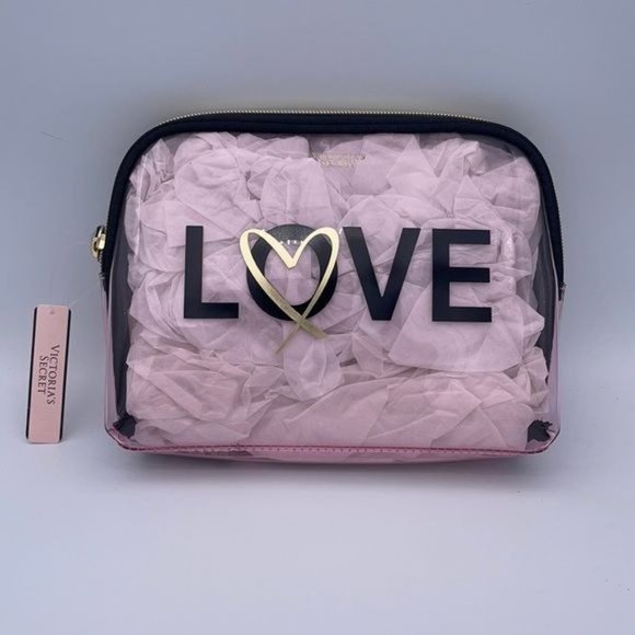 Victoria’s Secret Pink Clear LOVE Heart Makeup Bag New In Bag - Picture 1 of 6
